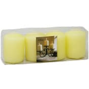 Wholesale - 4pc 1.5"x2" WHITE VOTIVE CANDLE C/P 48, UPC: 068296110353